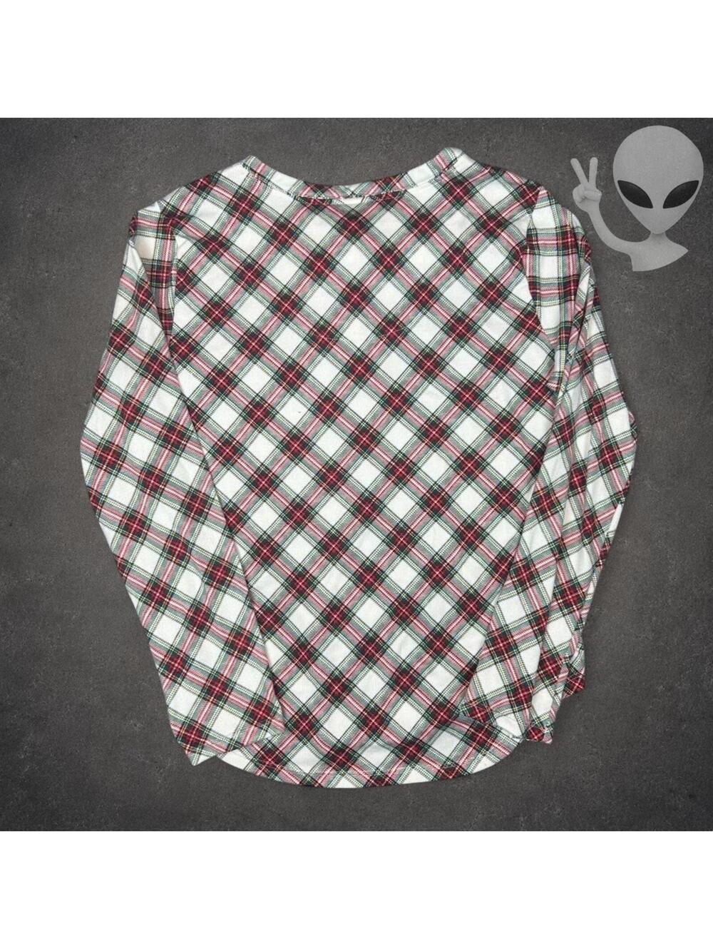 Lauren Ralph Lauren Holiday Tartan Plaid Henley Pajama Set Medium Ivory Red - Picture 5 of 8